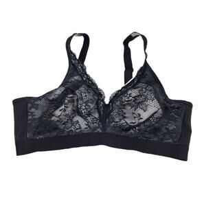 Cacique Black Lace Full Coverage No Wire Wide Band Bra Bralette Size 40C